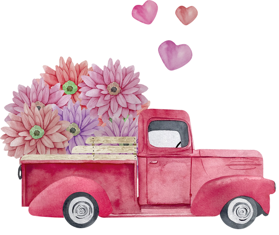 Watercolor Truck with Flowers Illustration