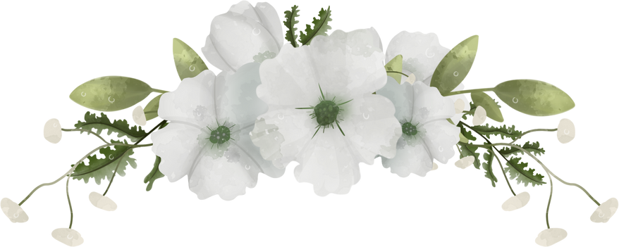 Watercolor Flower Arrangement with White Flower and Green Le